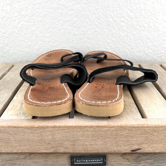 L * Shape by Cocobelle Faux Fur Toe Ring Faux Leather Sandal Size 6.5 Black - Picture 5 of 9